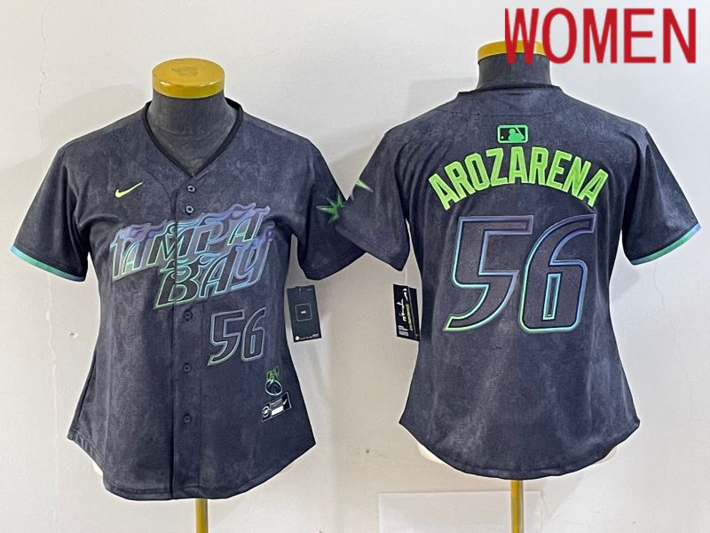 Women Tampa Bay Rays 56 Randy Arozarena Nike MLB Limited City Connect Black 2024 Jersey style 4